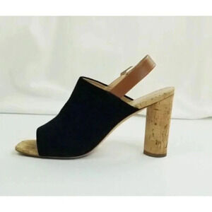 Veronica Beard 7.5M Women Bodhi Slingback Sandals Black Suede Open Toe Cork Heel